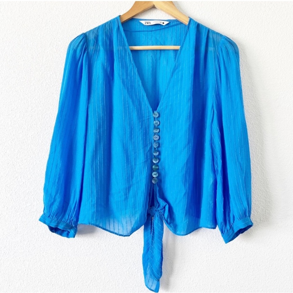 Zara Blue V-Neck Blouse
